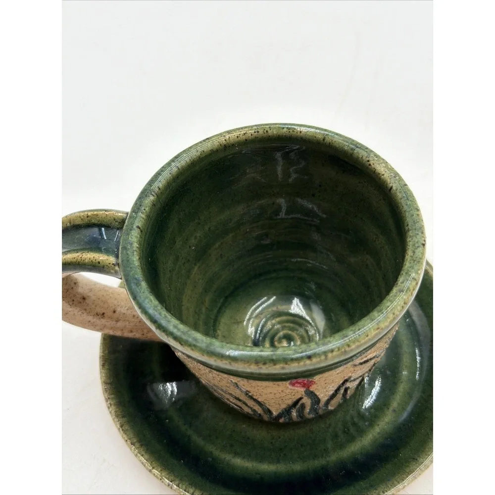Studio Pottery Demitasse Espresso Coffee Cup W/Saucer Handmade Signed